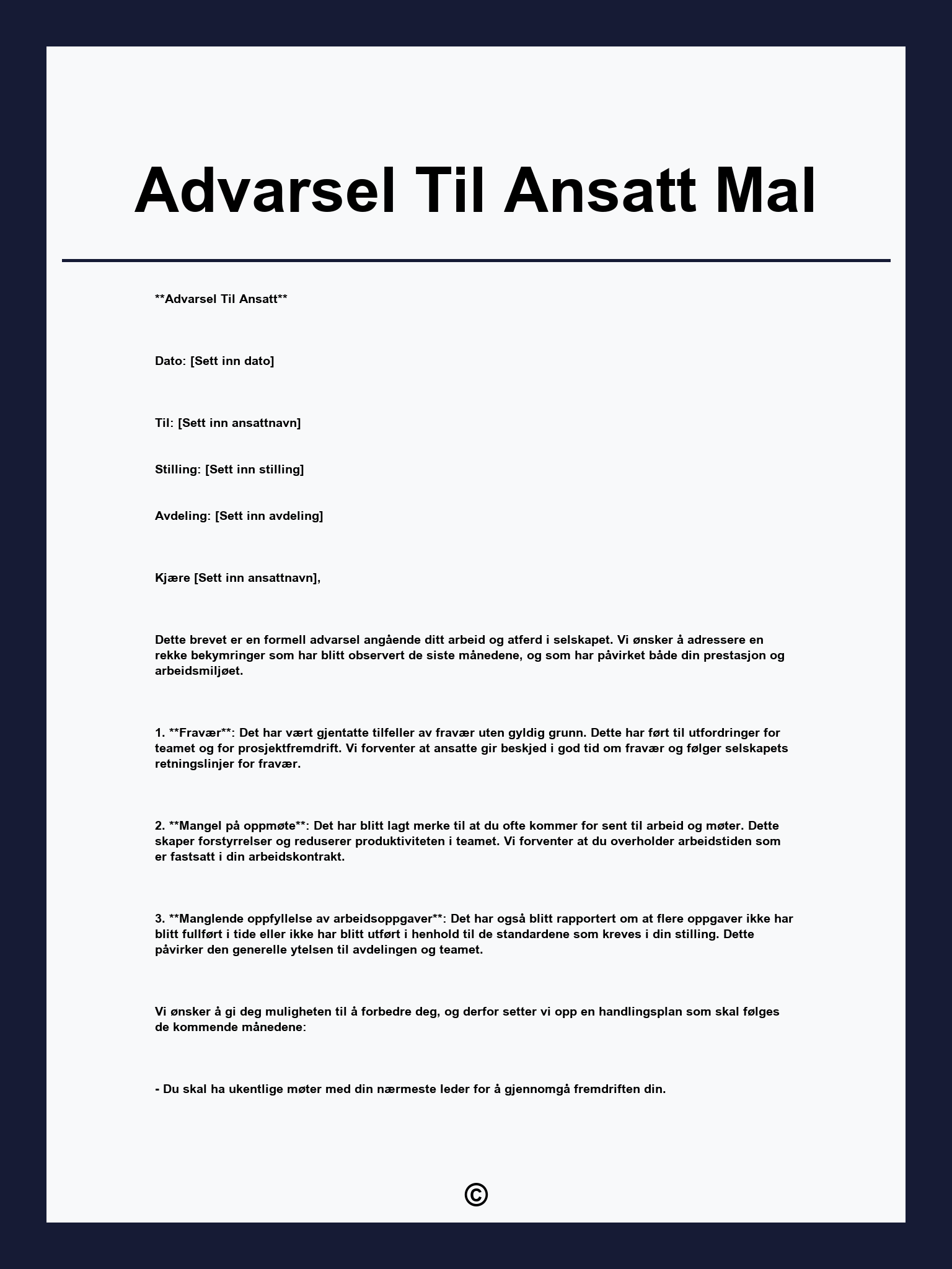 Advarsel Til Ansatt Mal