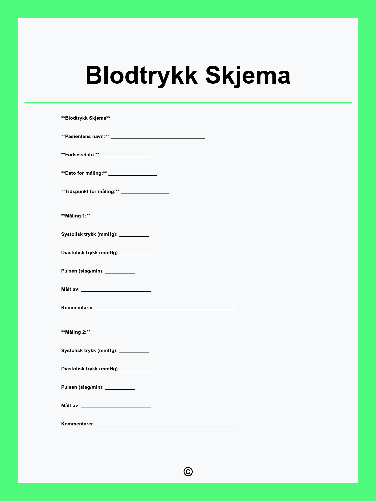 Blodtrykk Skjema