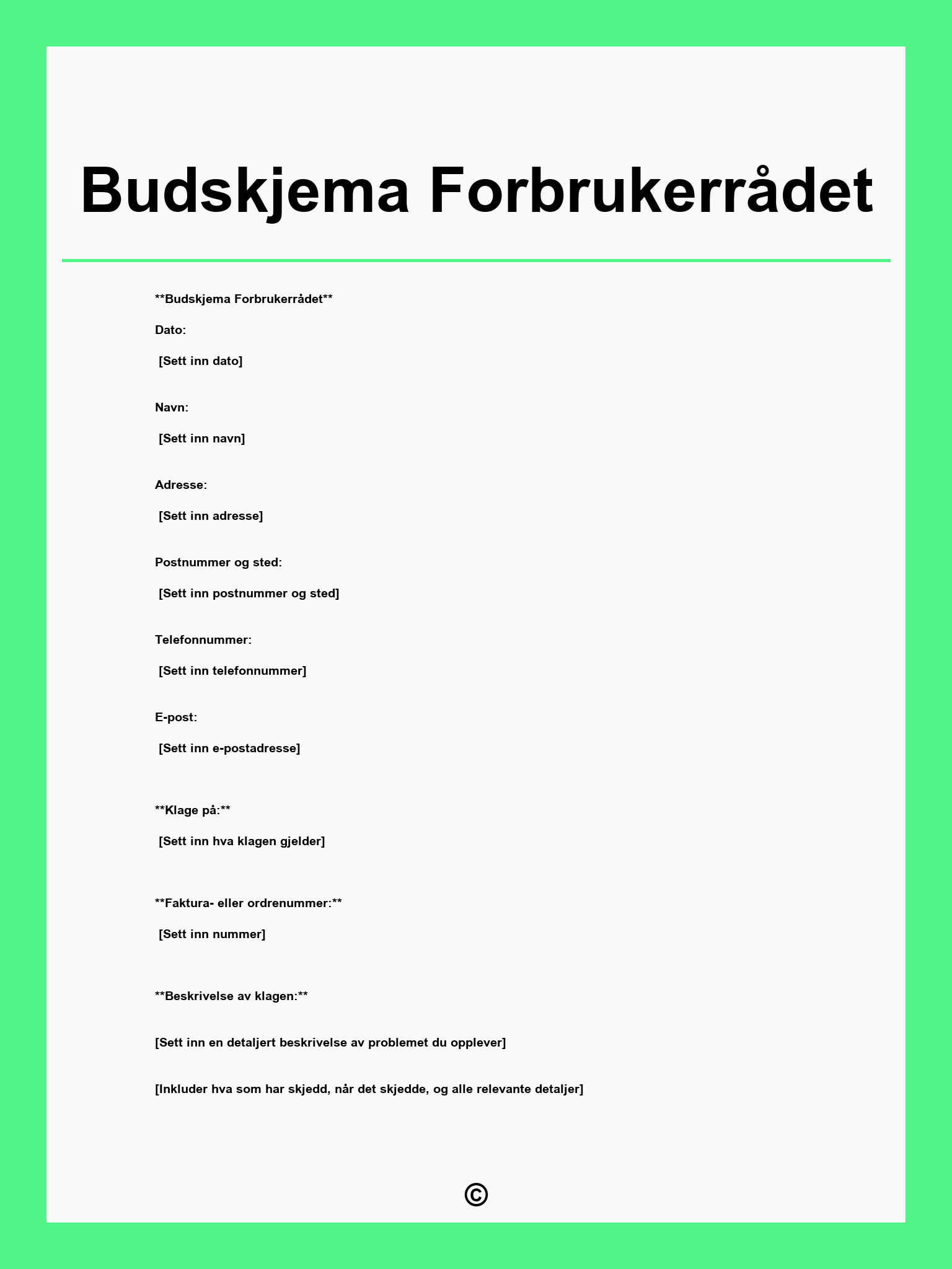 Budskjema Forbrukerrådet