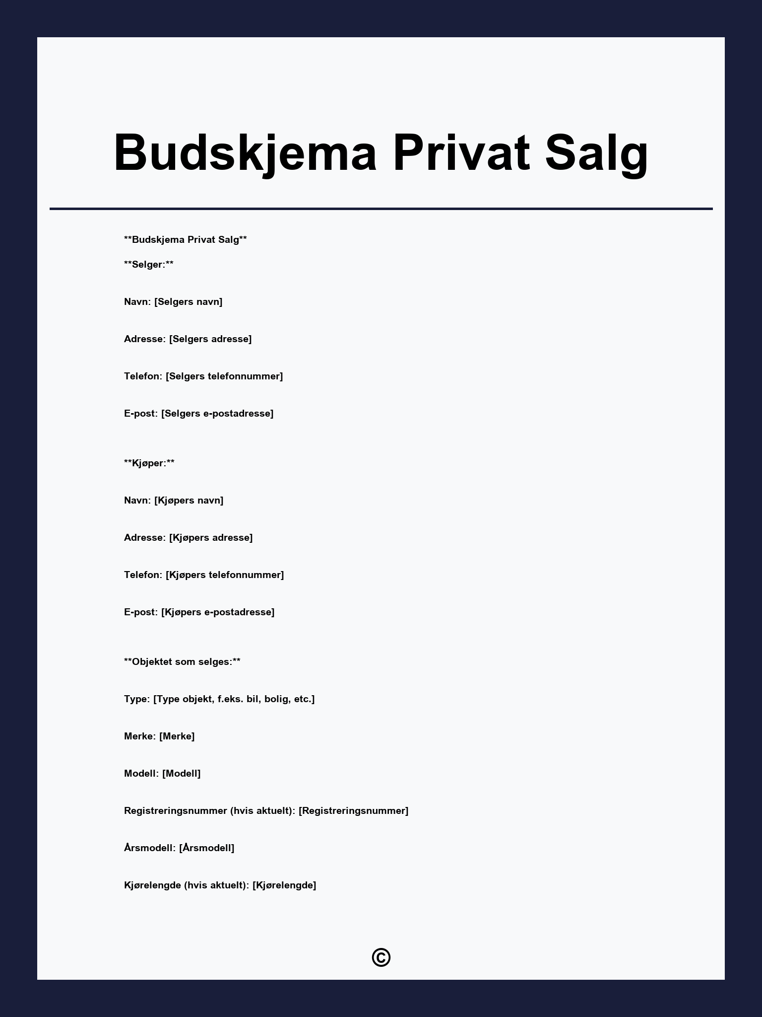 Budskjema Privat Salg