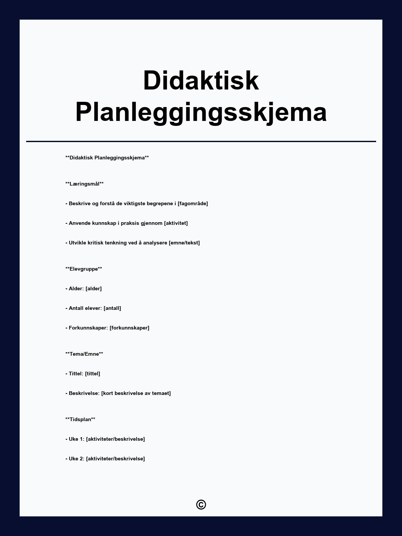 Didaktisk Planleggingsskjema