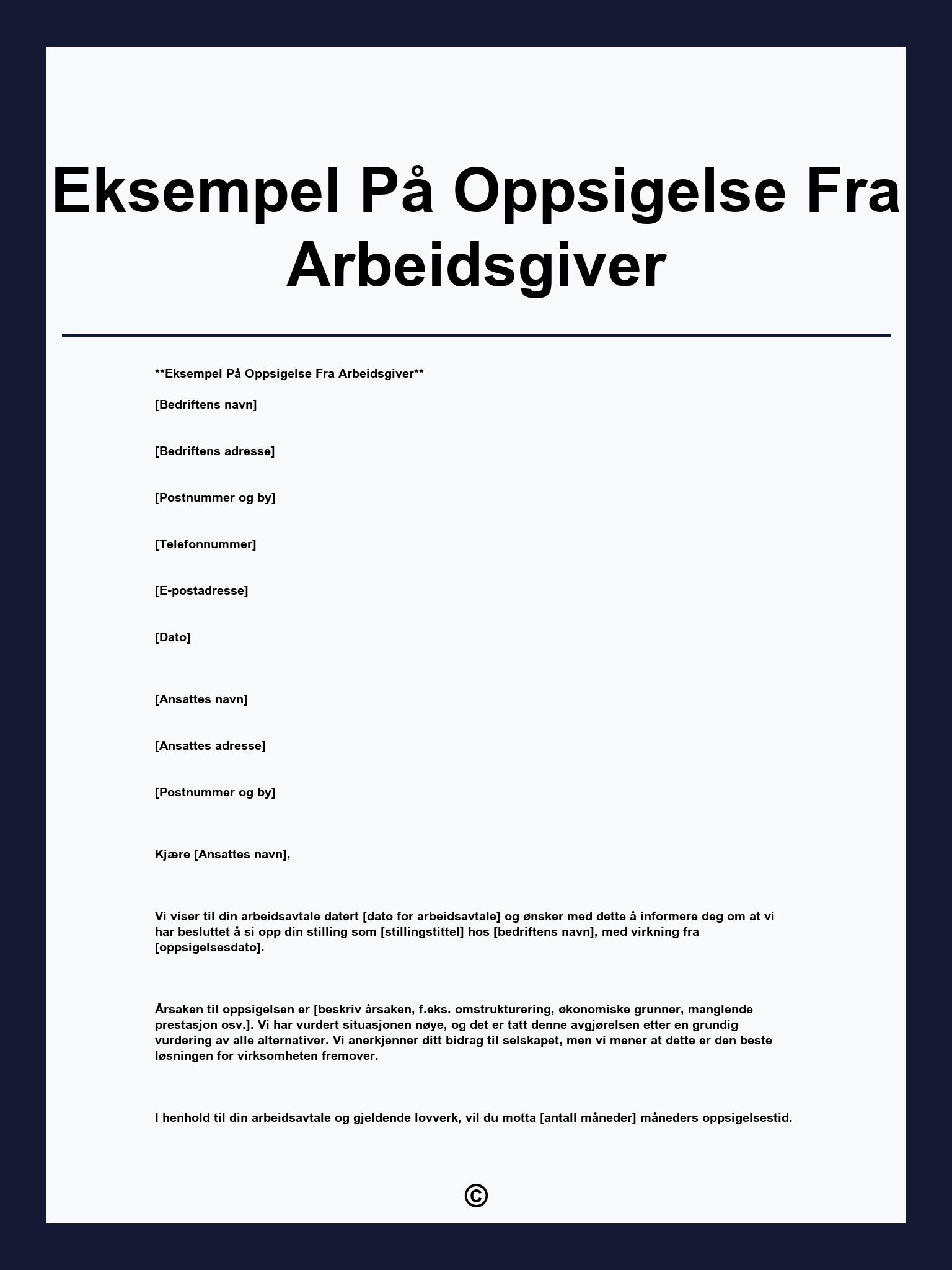 Eksempel På Oppsigelse Fra Arbeidsgiver