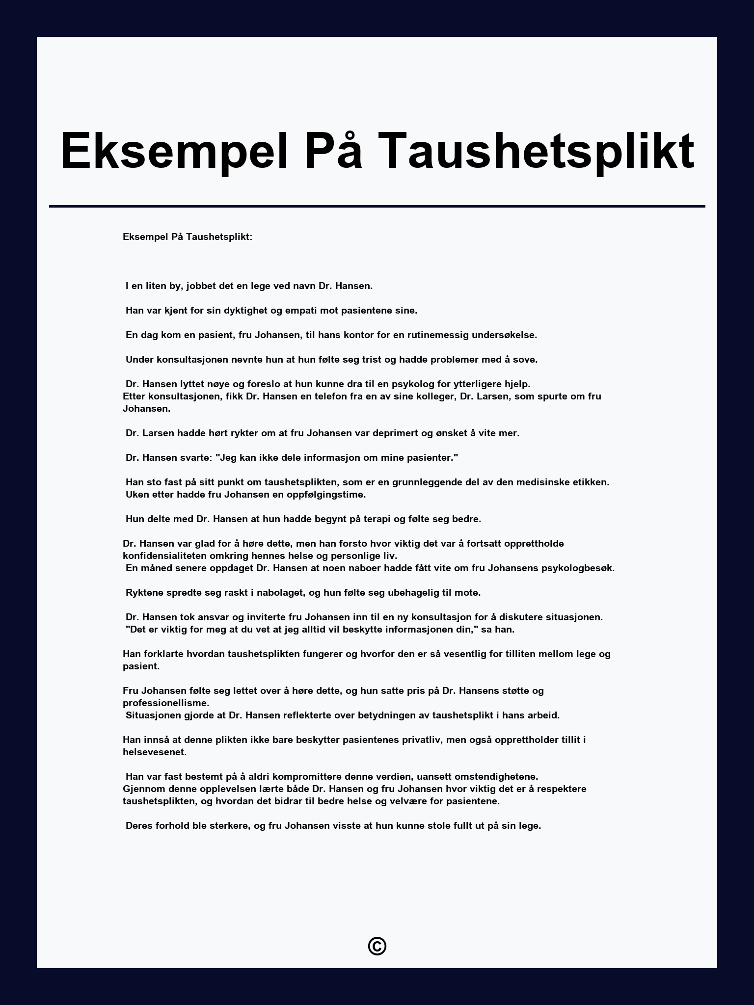 Eksempel På Taushetsplikt