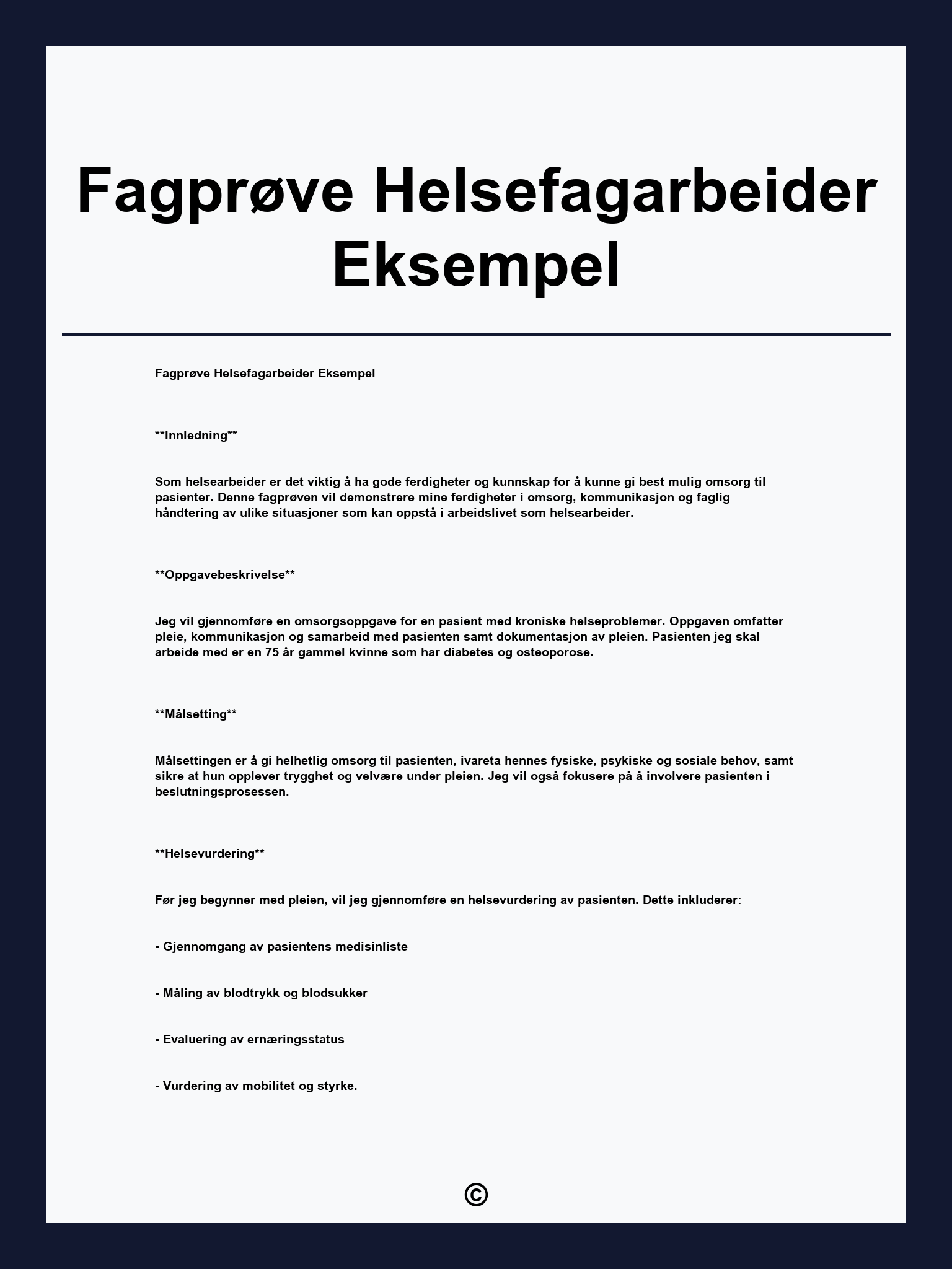 Fagprøve Helsefagarbeider Eksempel