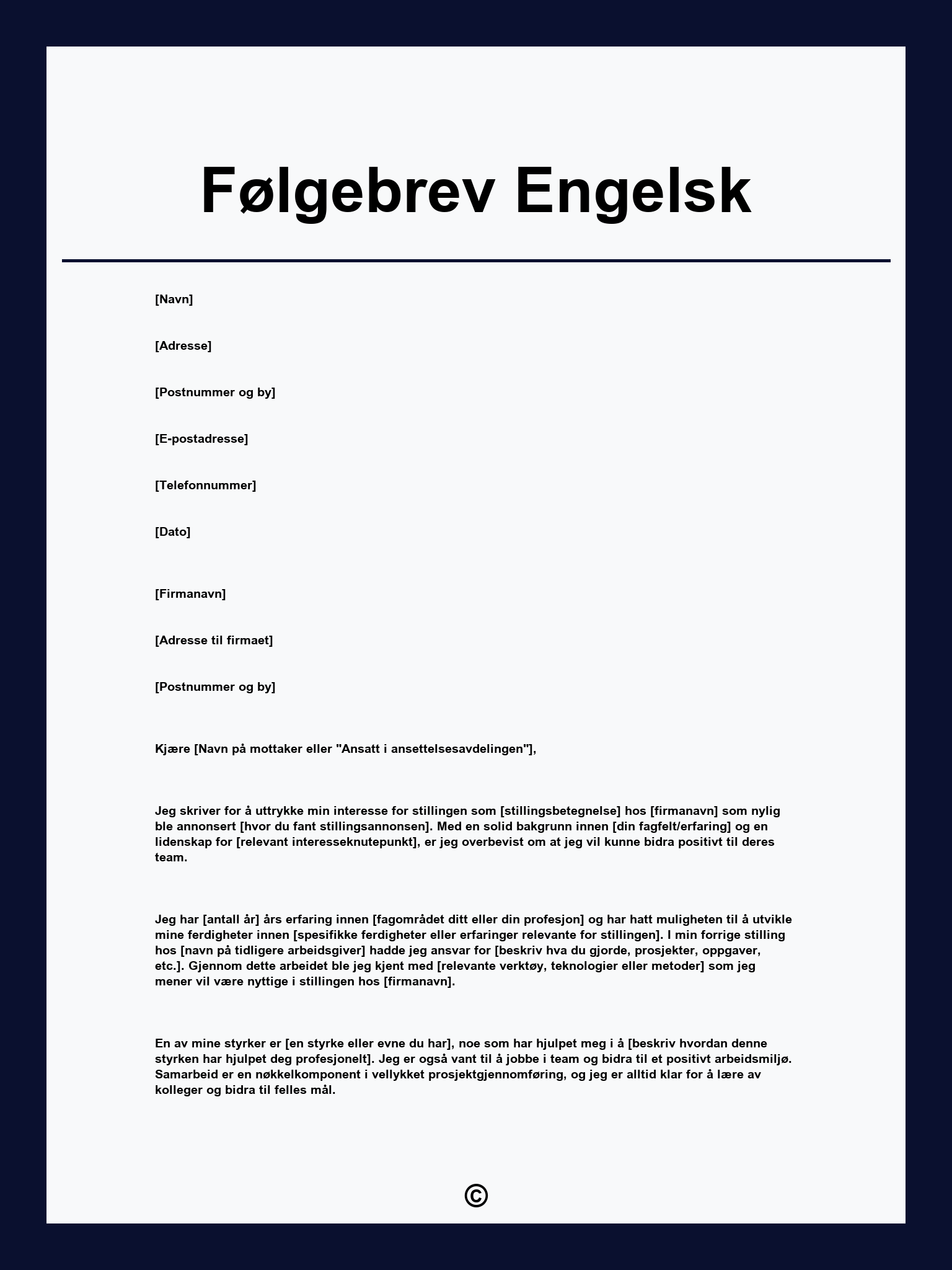 Følgebrev Engelsk