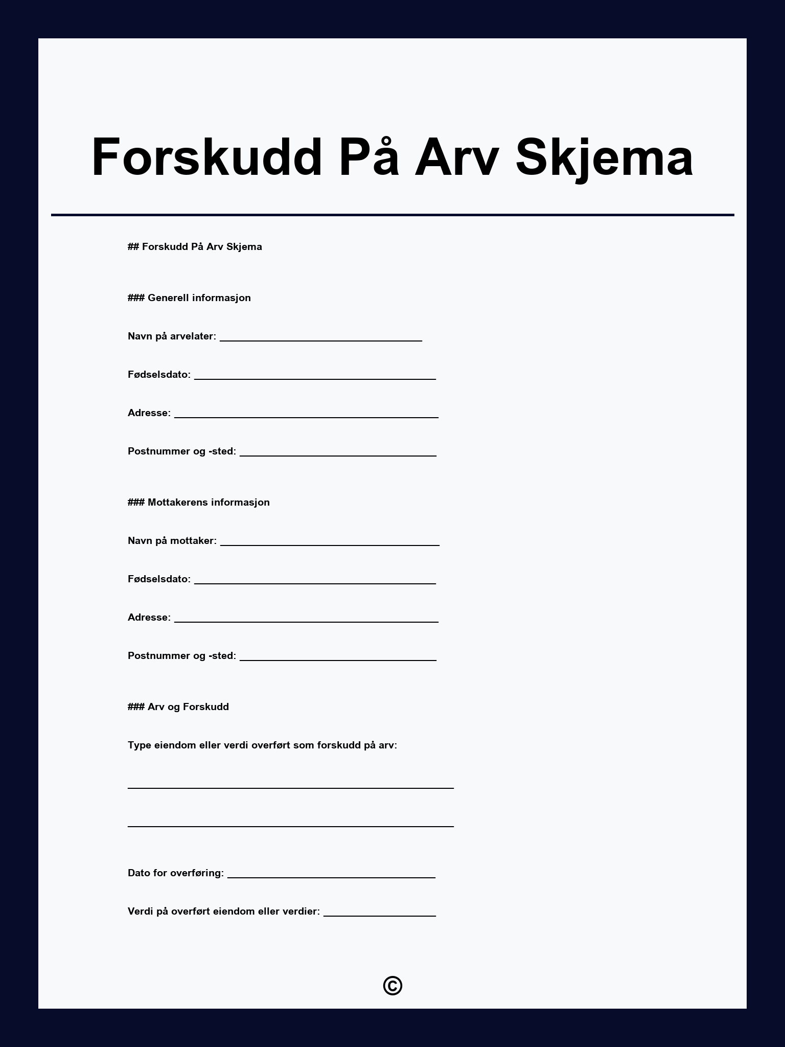 Forskudd På Arv Skjema