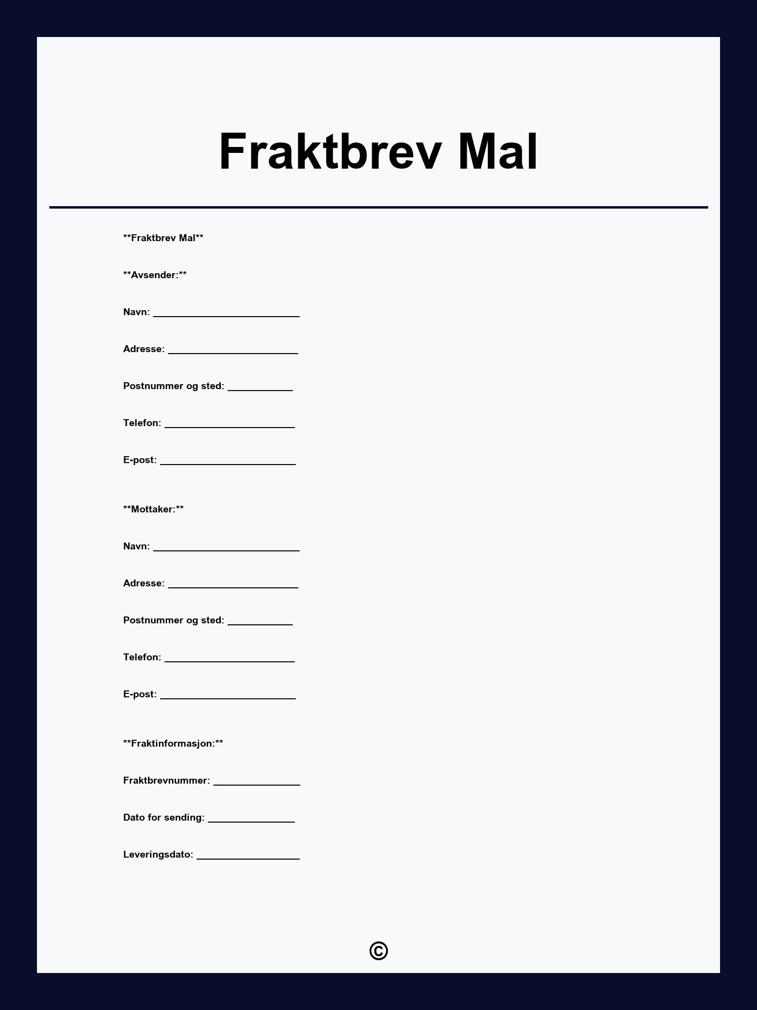 Fraktbrev Mal