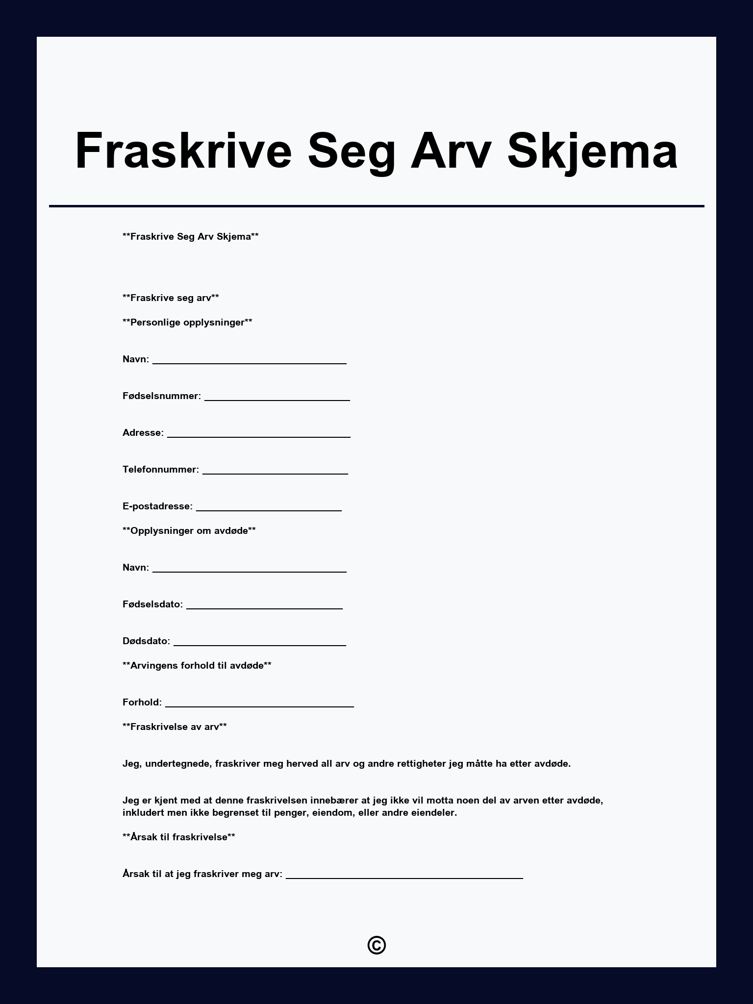 Fraskrive Seg Arv Skjema