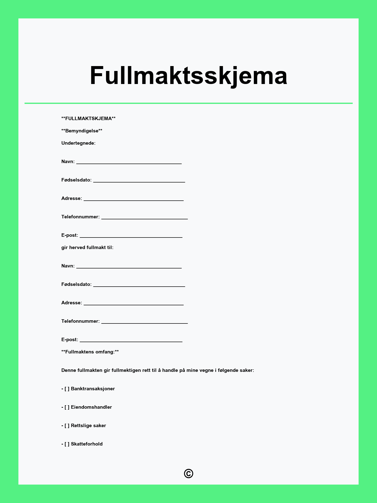 Fullmaktsskjema