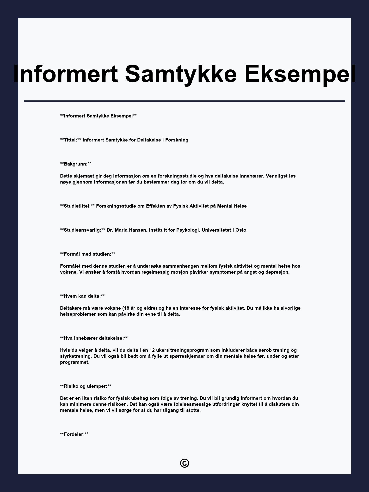 Informert Samtykke Eksempel