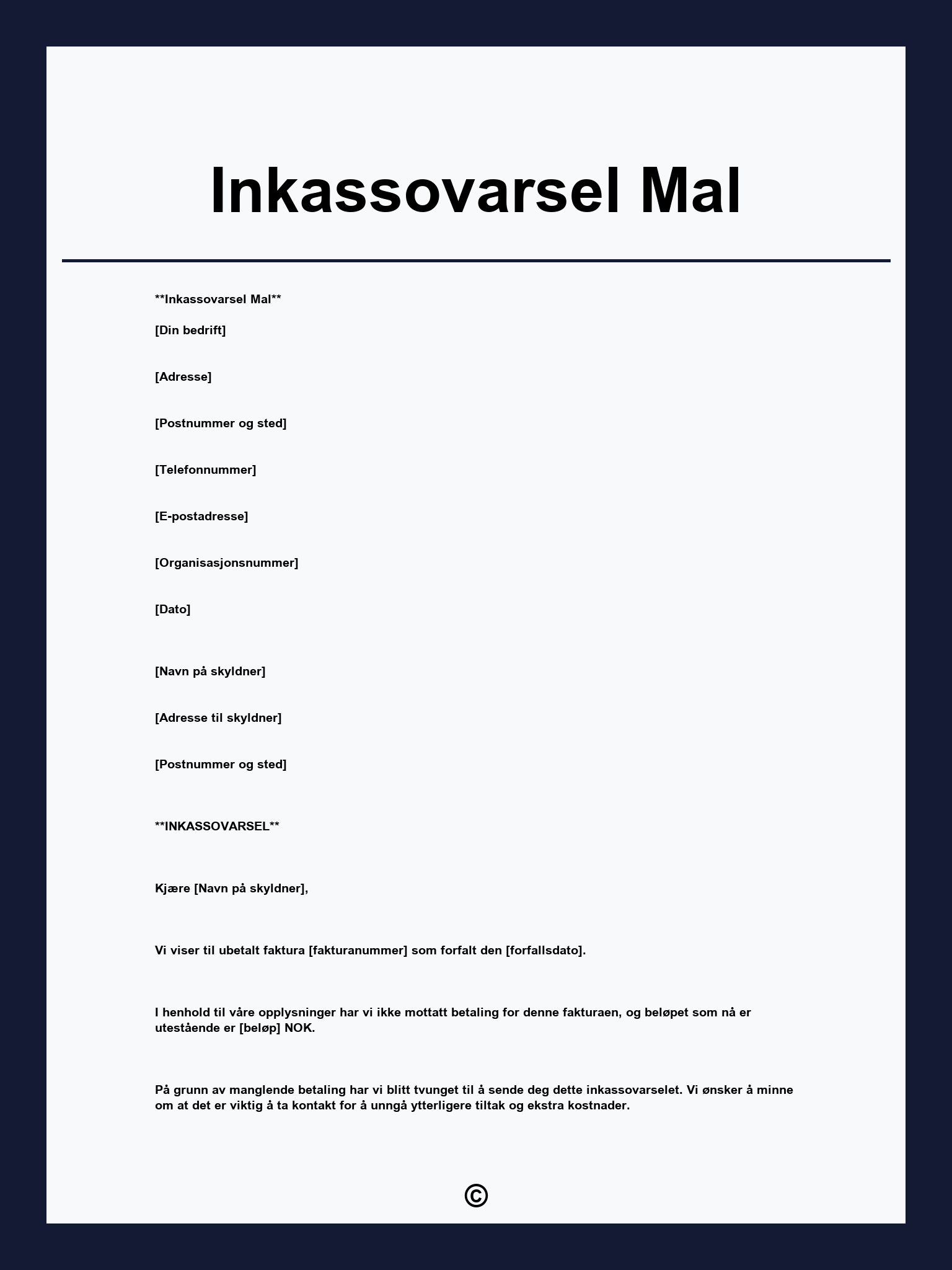 Inkassovarsel Mal