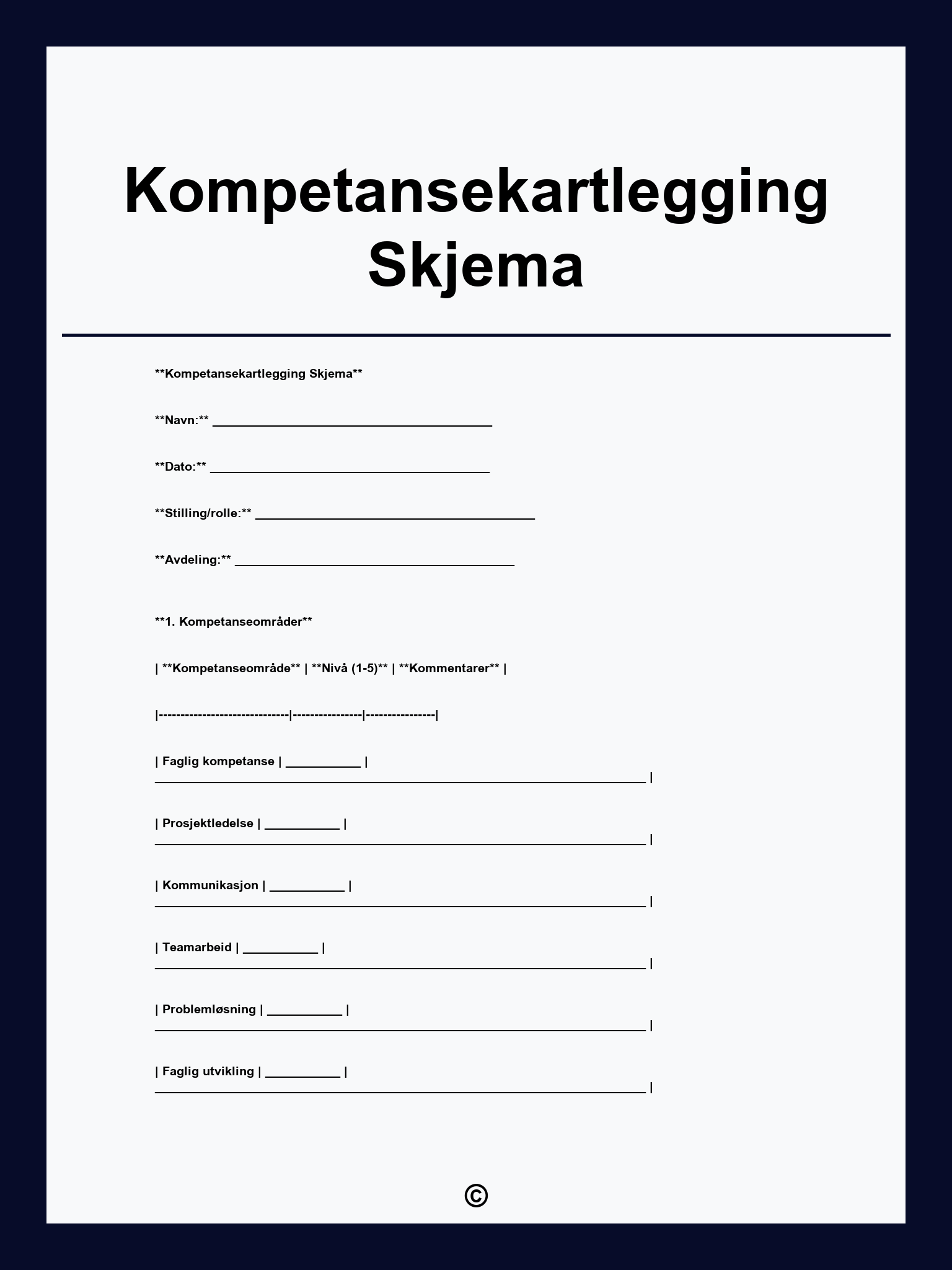 Kompetansekartlegging Skjema