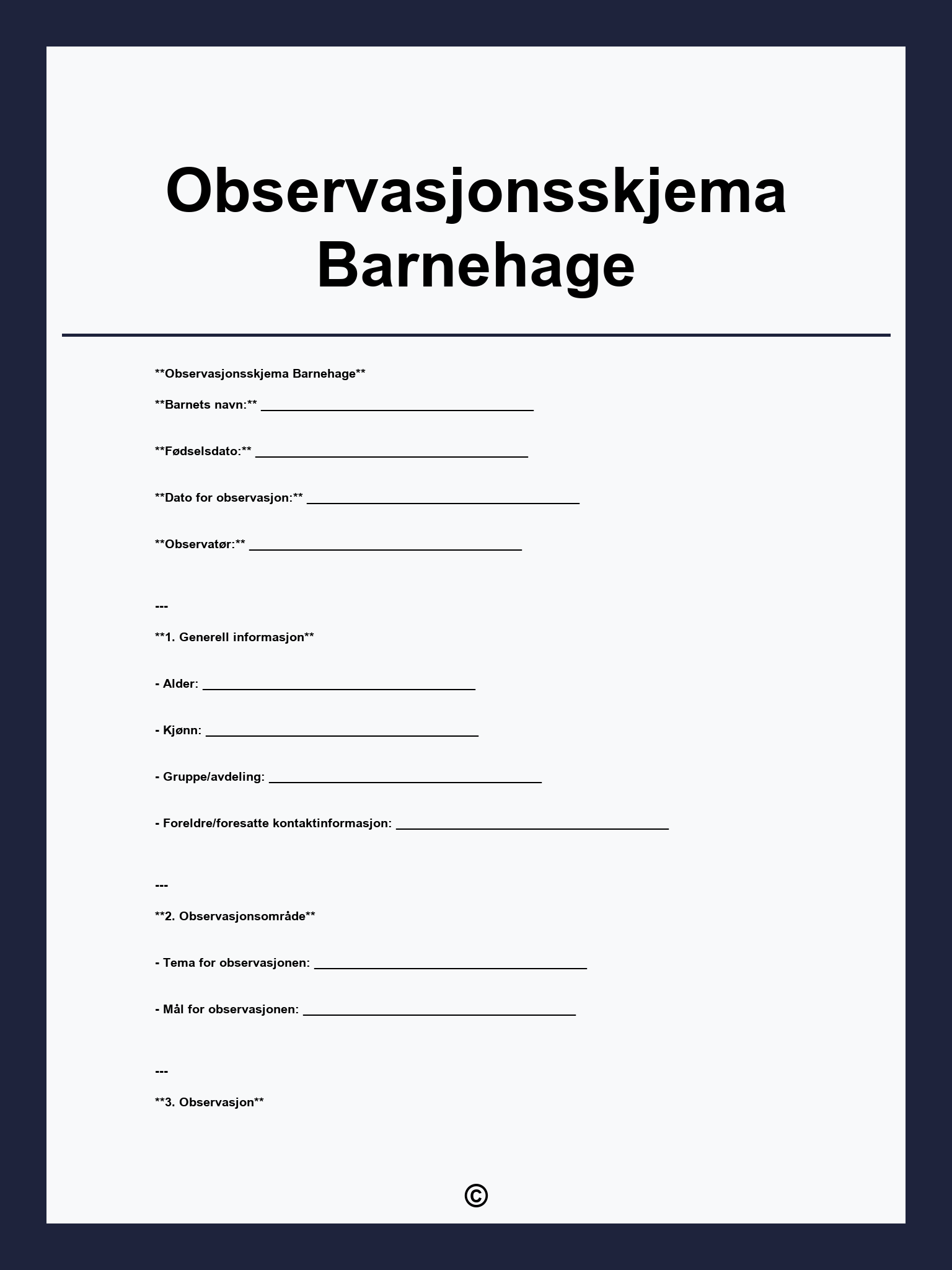 Observasjonsskjema Barnehage