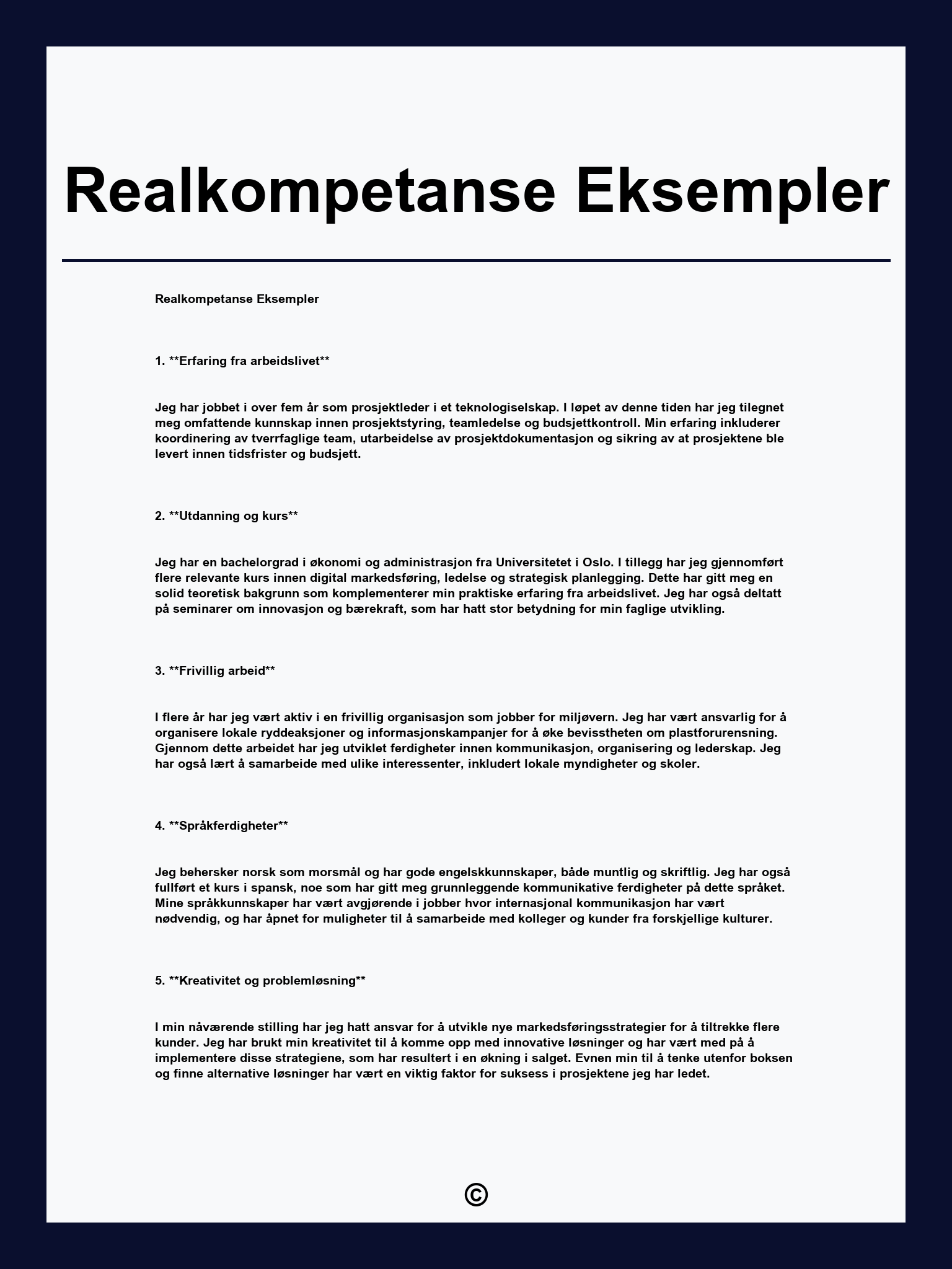 Realkompetanse Eksempler
