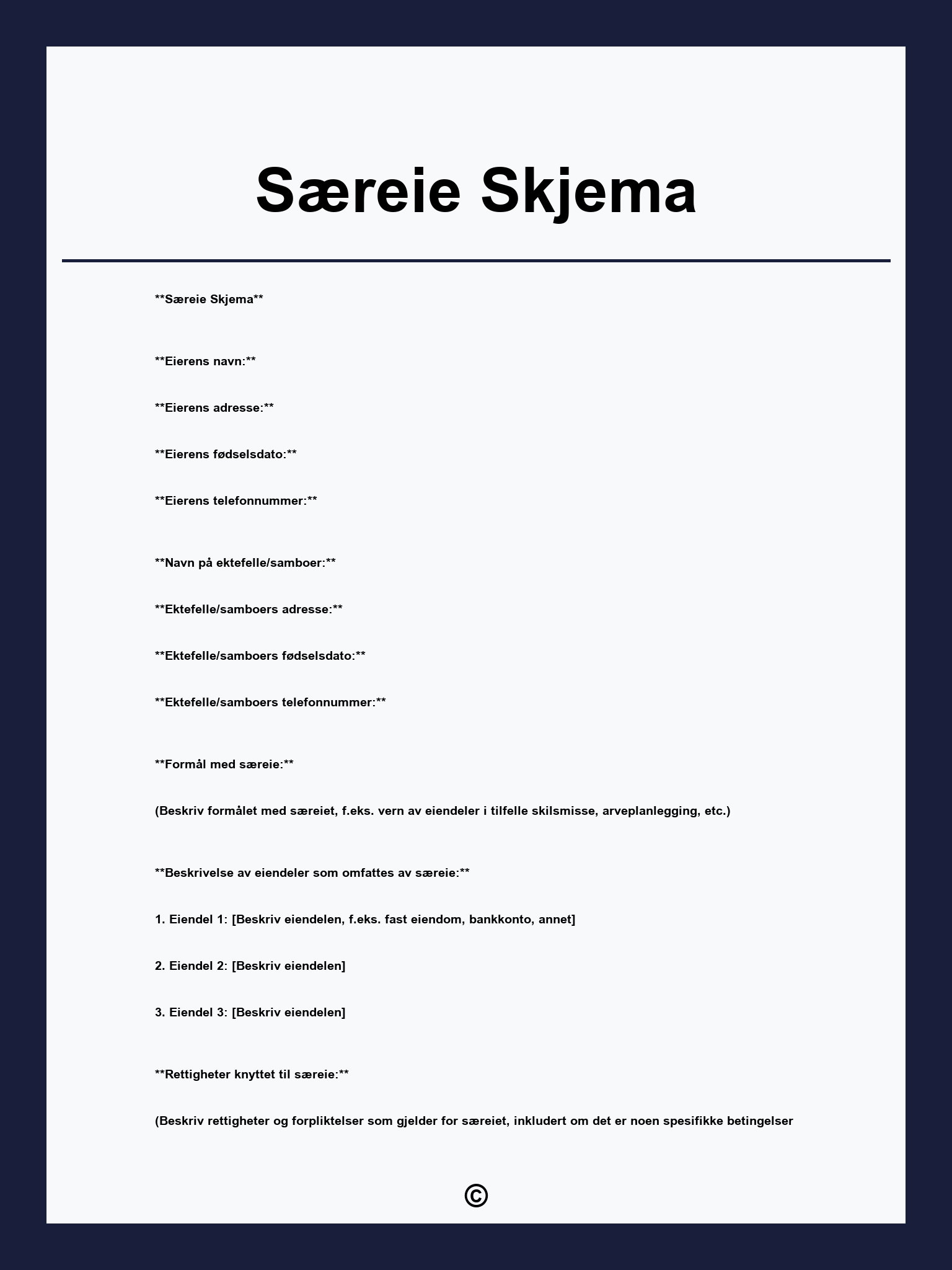 Særeie Skjema