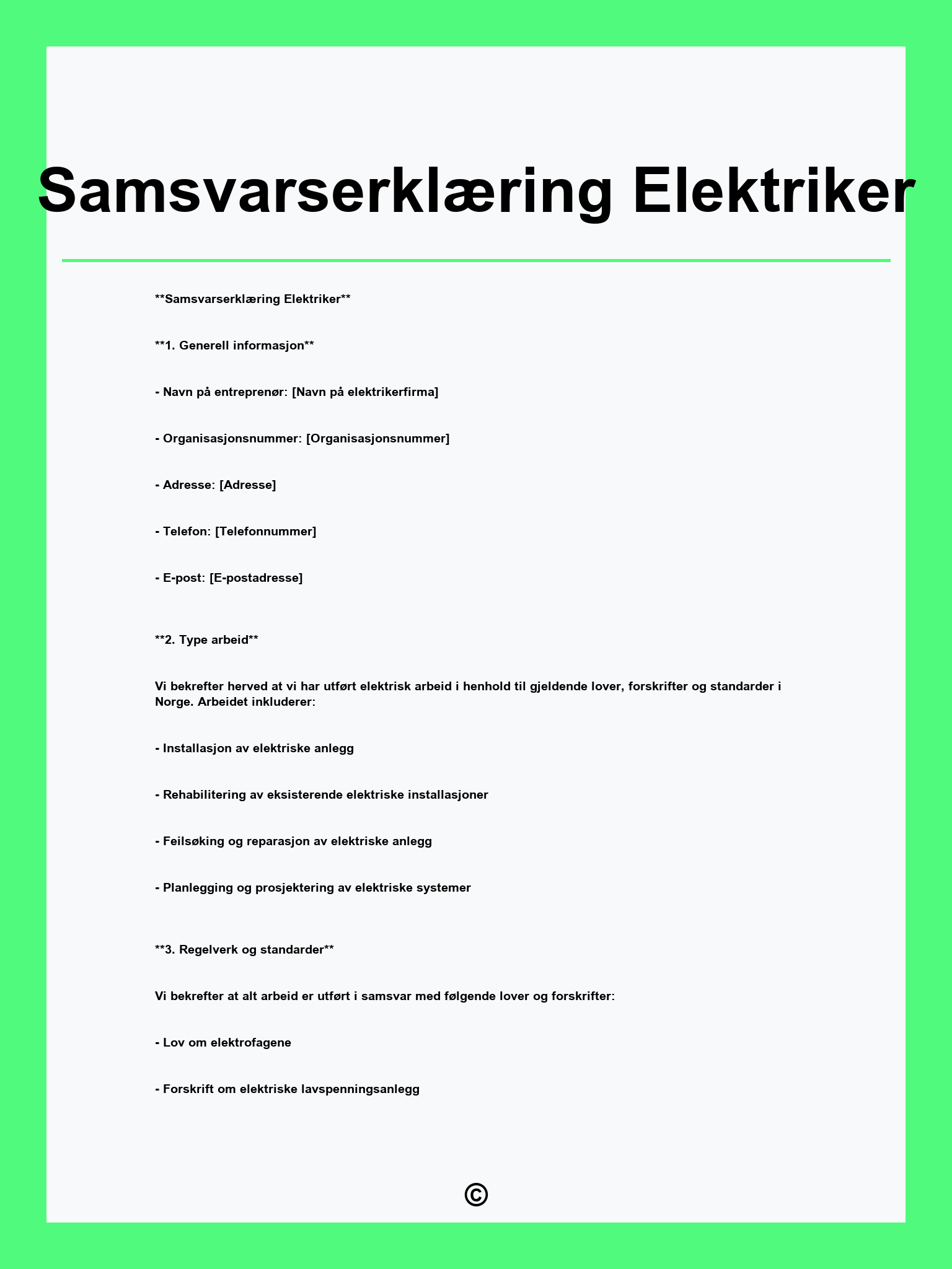 Samsvarserklæring Elektriker