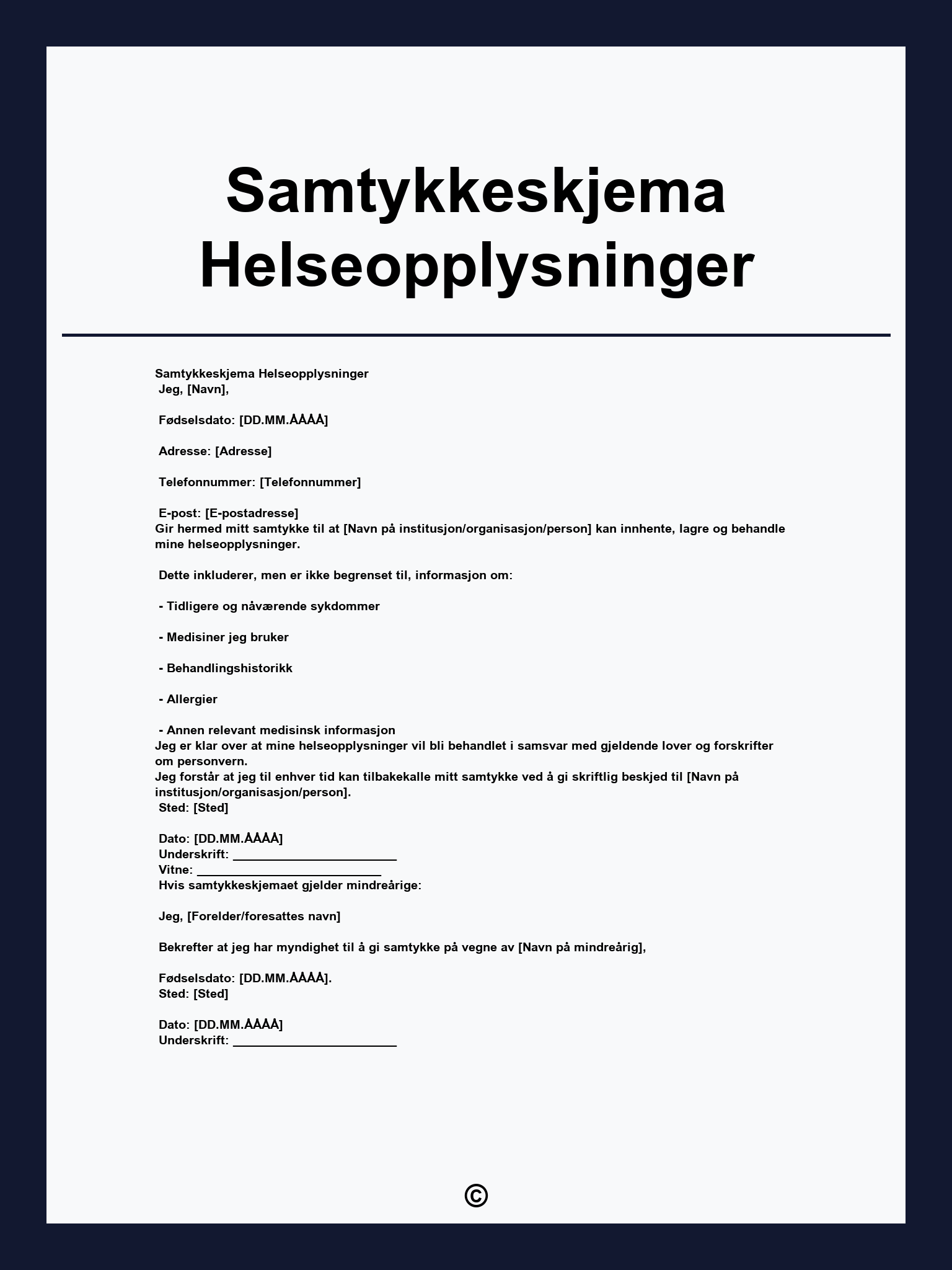 Samtykkeskjema Helseopplysninger
