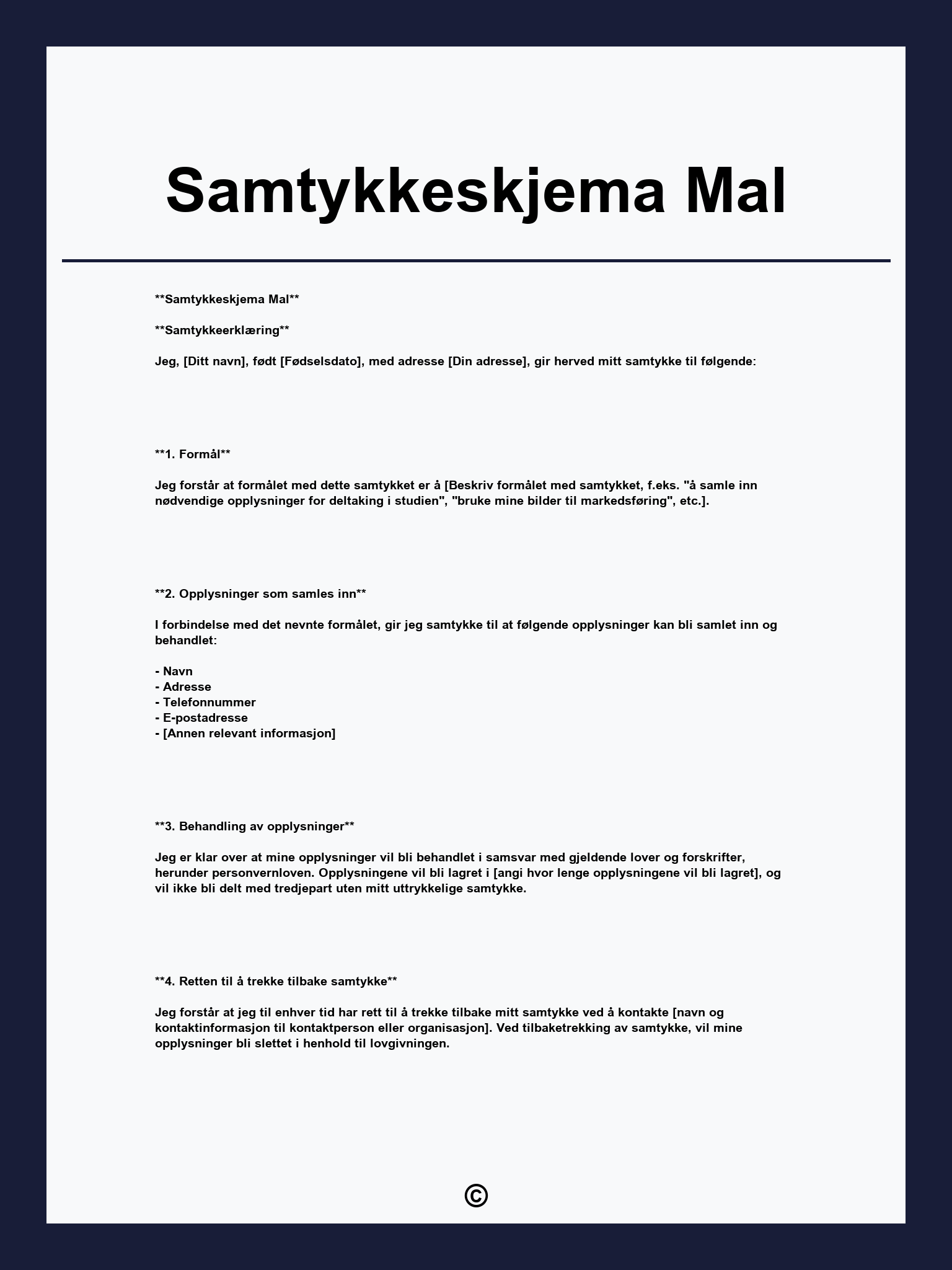 Samtykkeskjema Mal