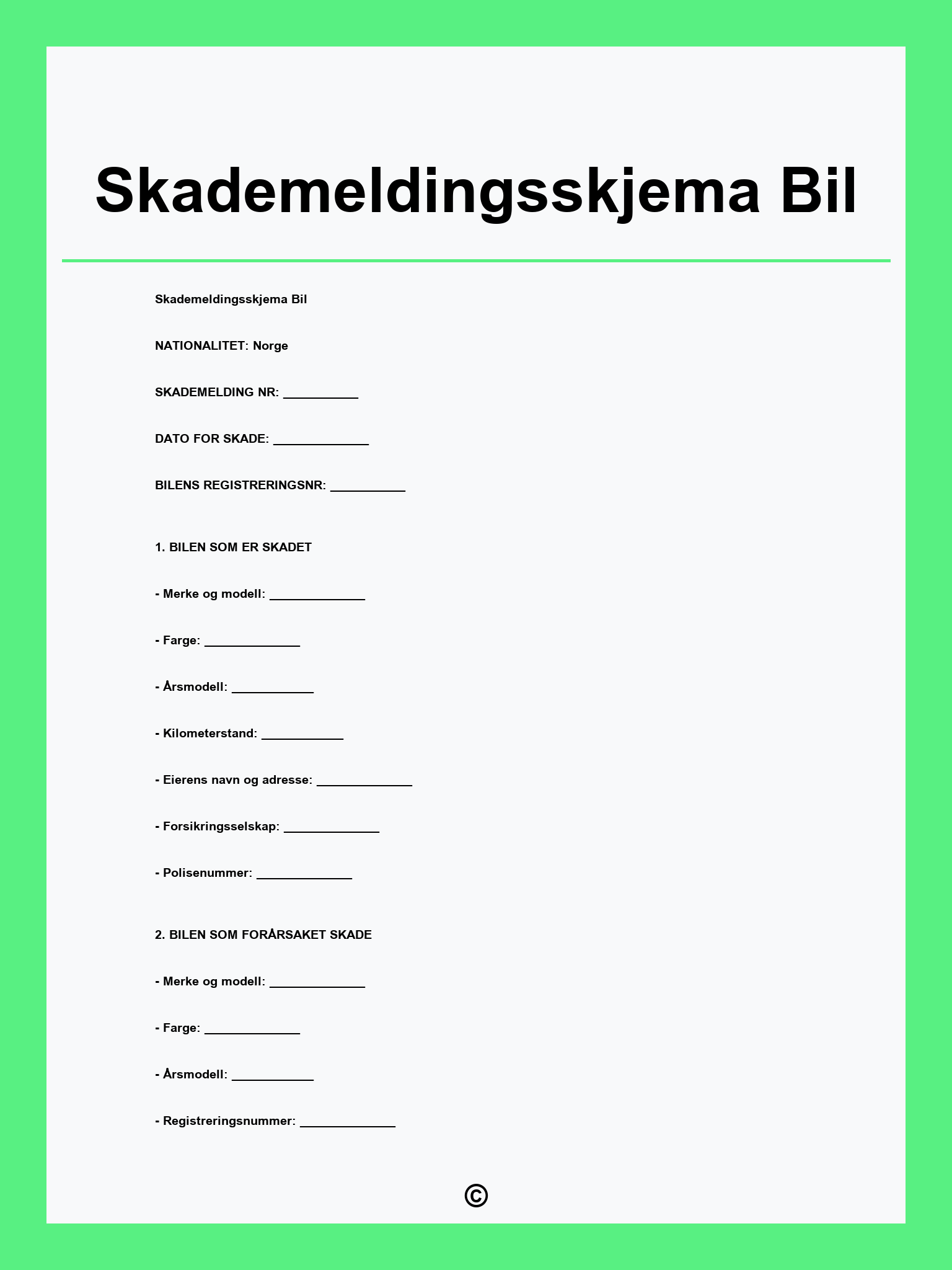 Skademeldingsskjema Bil