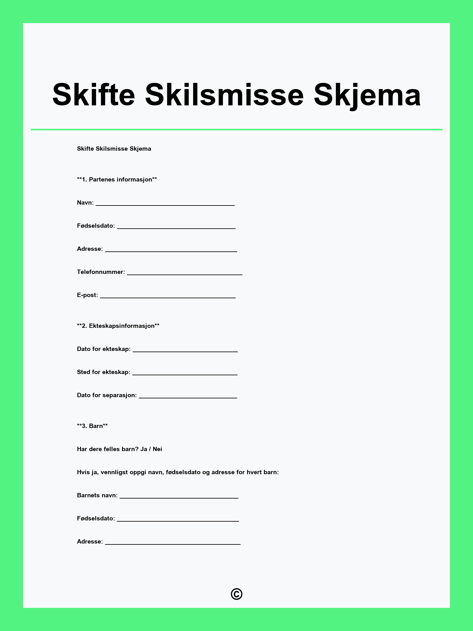 Skifte Skilsmisse Skjema