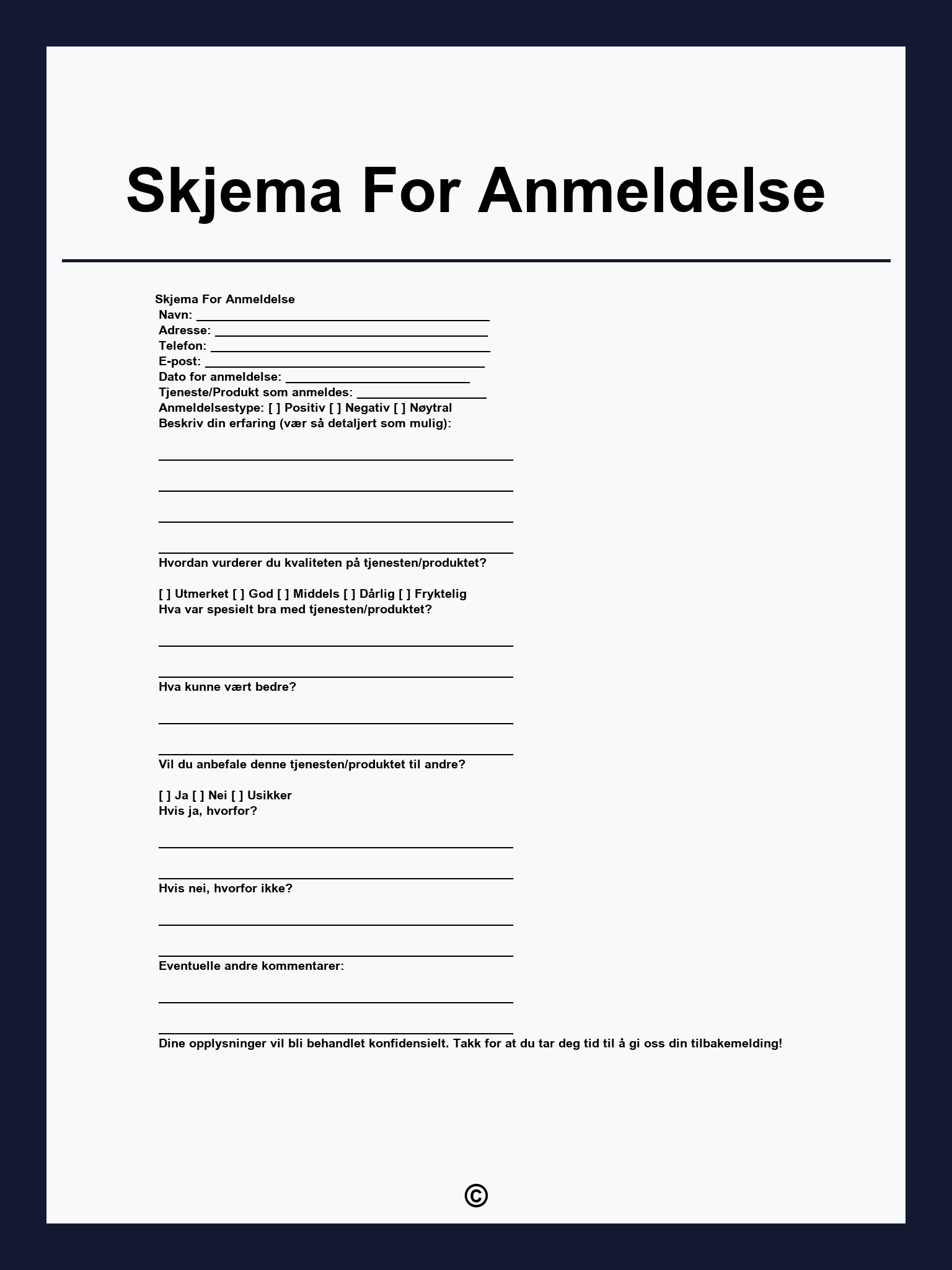 Skjema For Anmeldelse