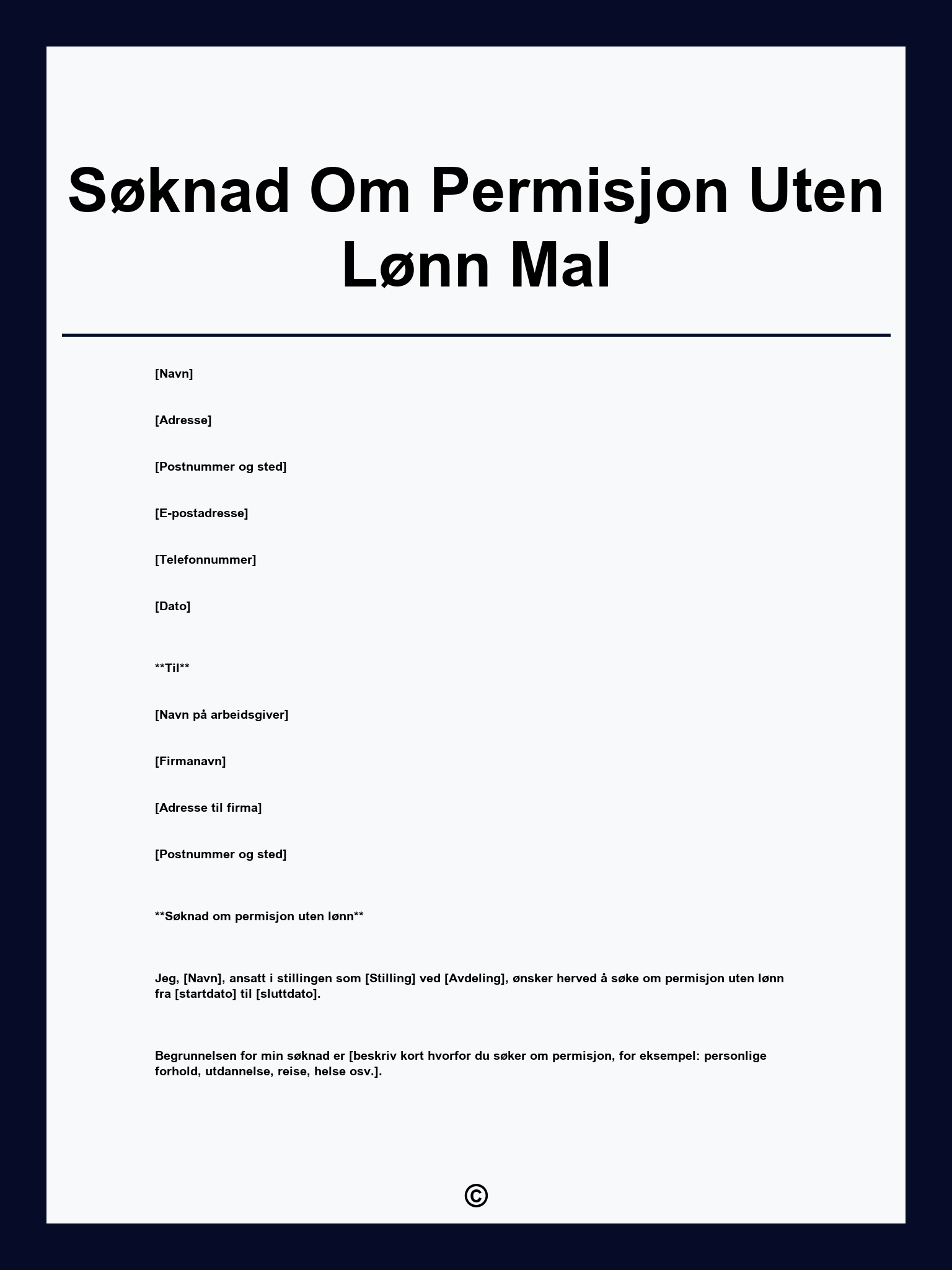 Søknad Om Permisjon Uten Lønn Mal