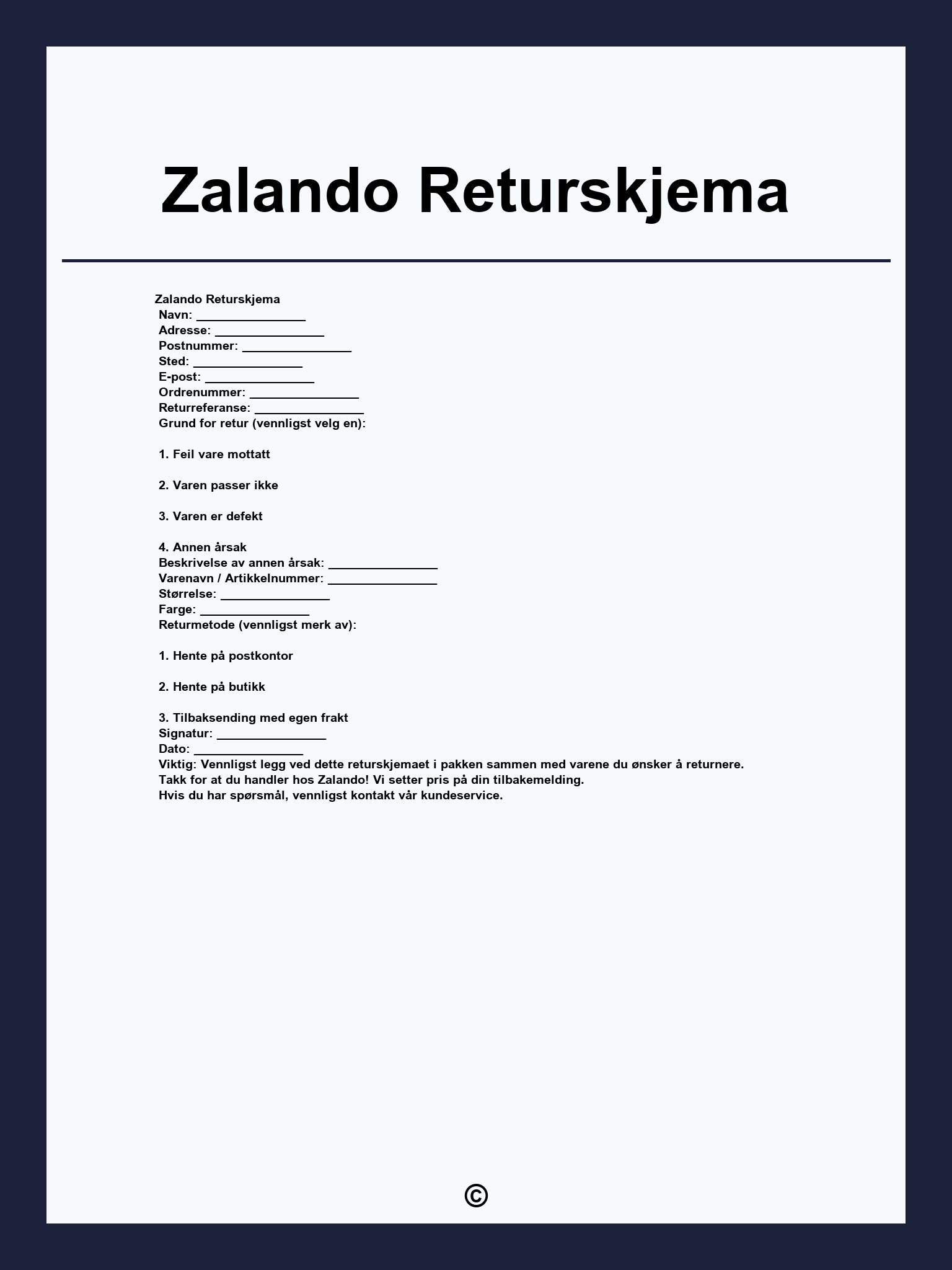 Zalando Returskjema